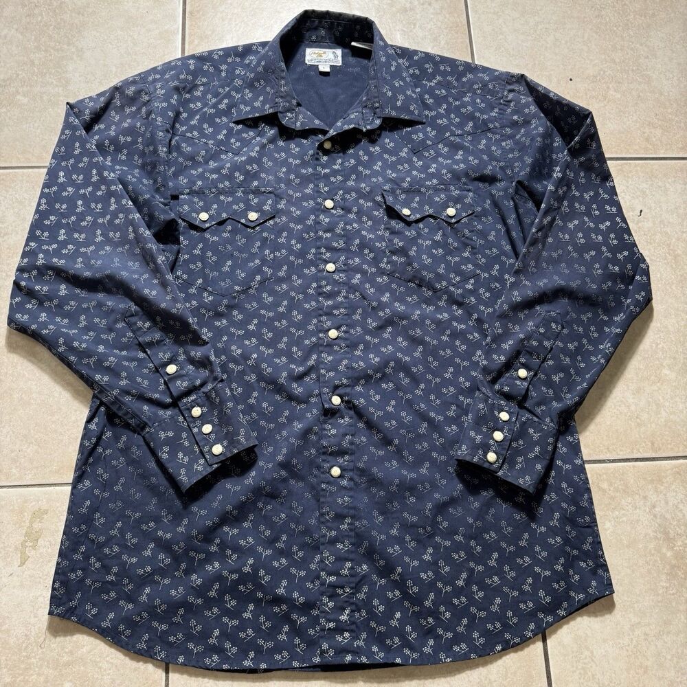 Panhandle Slim Vintage Pearl Snap Button Western Long Sleeve Shirt Size L Blue